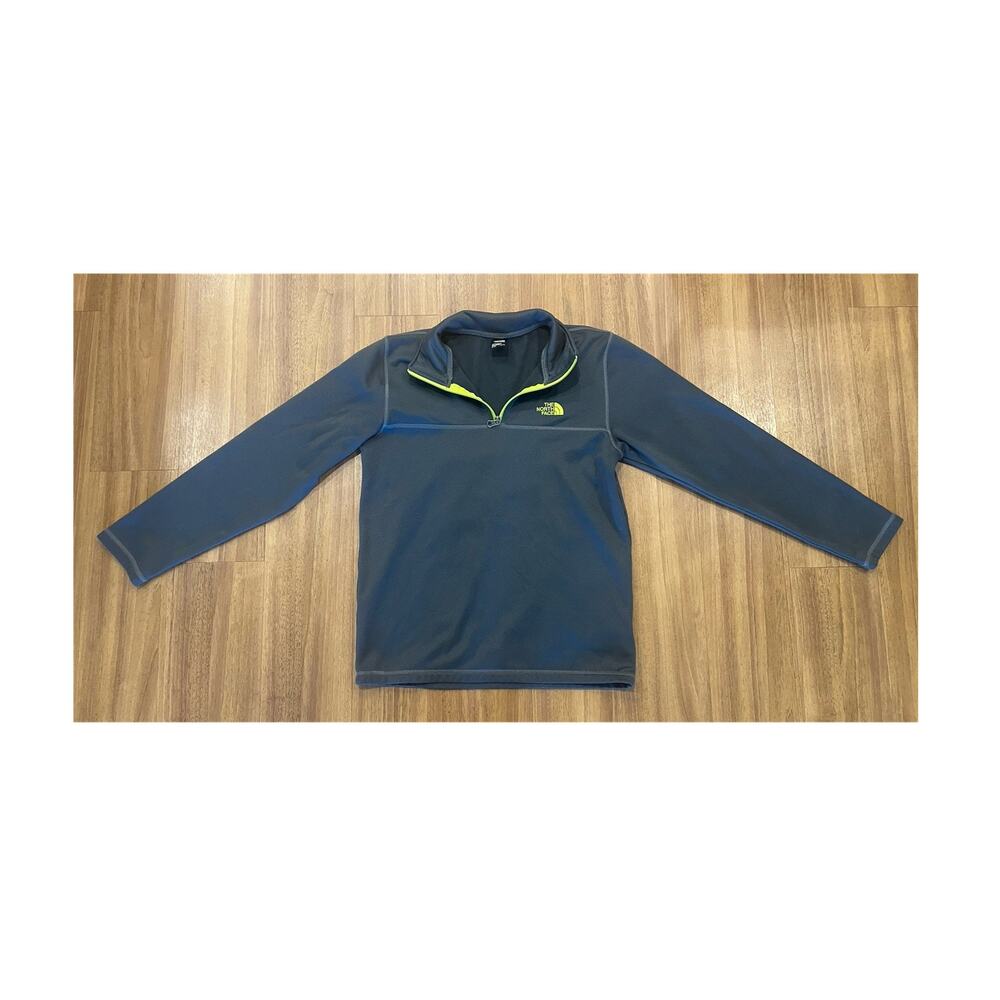The North Face Boys XL Fleece Hooded Jacket Gray Yellow Zip Mid-Length